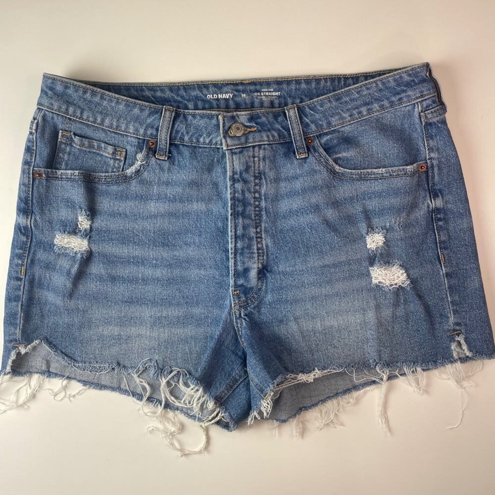 Old‎ Navy High Rise OG Straight Distressed Denim Shorts Medium Wash Blue Size 16